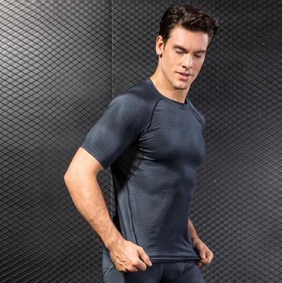 China Factory Supply Direct Men's Anti-Shrink Workout Outdoor Sports Slim Compression Shirts Quick Dry Fitness Polyester Basic Style for sale