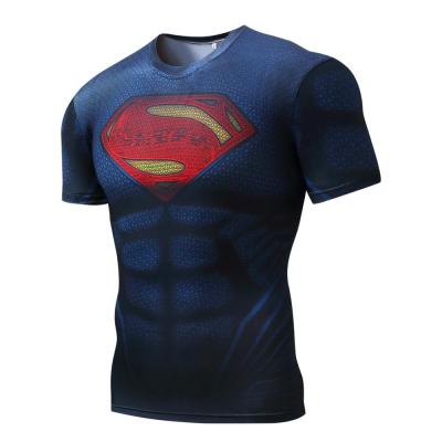 China Quick DryFit Anti-Shrink 3D T-shirt Print Captain Marvel Superhero Men's Compression Shorts Sleeve Sports Spiderman T-shirt for sale