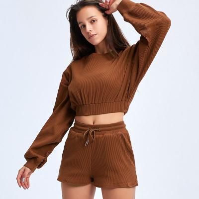 China Anti-pilling Hoodie Women's Casual Two-Piece Sweat Set Crop Tops Loose Shoulder Sweatshirt Sport Shorts Sweater Suits Tracksuit Equipment for sale