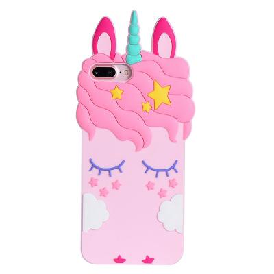 China Fashionable Cute Horse/Cartoon Unicorn Rubber Silicone Pink Phone Case With Long Eyelash Shape Phone Case For Girls for sale