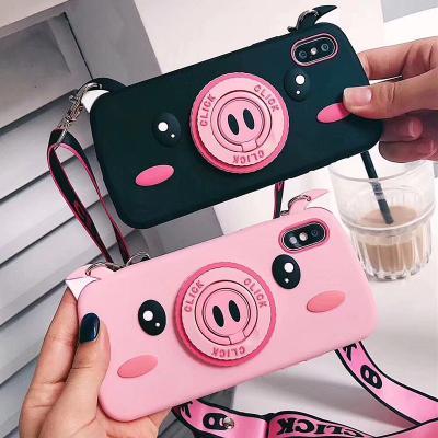 China Fashionable / Cartoon 3D Super Cute Pig TPU Soft Case With Piggy Nose Ring Phone Holder For iPhone Xs Max XR 6 7 8 Plus for sale