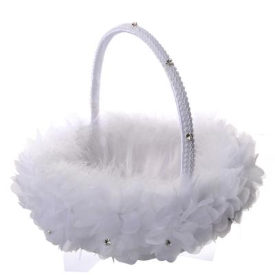 China Hot Sale Materials Eco-friendly Feather Bridesmaid Colorful Flower Baskets Bridal Flower Baskets for sale