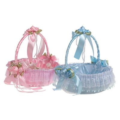 China Eco-friendly Colorful Pink Bridesmaid Flower Baskets Bridal Materials Flower Baskets for sale