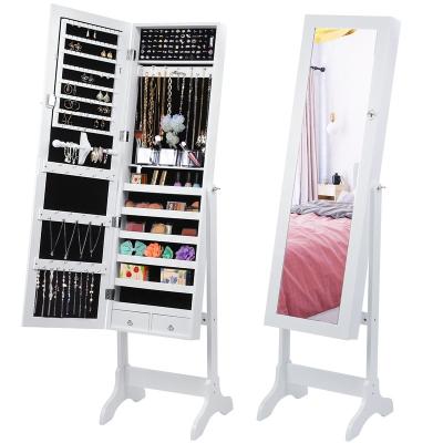 China Wholesale Luxury Lockable 2 Drawer Revolving Mirror Jewelry Cabinet Low Price Standing Jewelry Cabinet With Standing Mirror Makeup Cabinet With Integral Mirror for sale