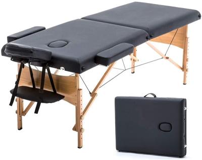 China Modern High Quality Two Times PVC Wooden Leather Spa Bed Massage Portable Massage Table for sale