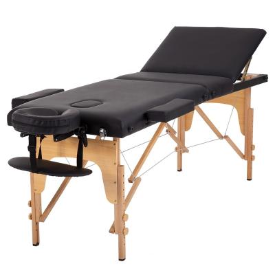 China Modern Three Fold Section Massage Bed 150Kg Capacity Weight Spa Wooden Bed Three Fold Salon Massage Table for sale