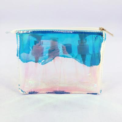 China Luxury Custom Iridescent Clear PVC Holographic Makeup Cosmetic Bag for sale