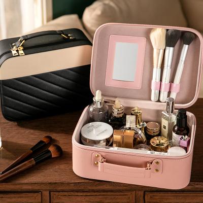 China Portable Fashion PU Leather Makeup Case Brush Organizer Case Women Travel Brushes Storage With Handle for sale