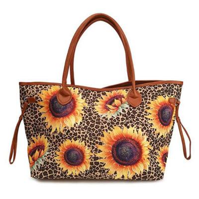 China Breathable / Plus Size / Eco - Friendly Canvas Serape Shopping Leopard Tote Handbag With PU Handle for sale