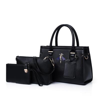 China Fashion Black Genuine Leather Women Handbag Lady Handbags PU Tote 6pcs Female Handbag Set For Ladies for sale