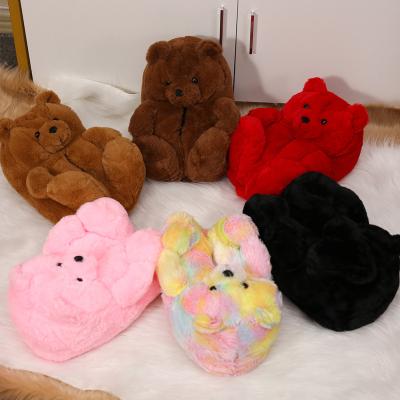 China Cushioning Lovely Fur Sale Plush Indoor Flat Slippers Teddy Bear Slippers Winter Warm Slipper Anti-skid Home Shoes for Women and Kids for sale