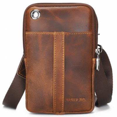 China Multifunctional Waist Bag Vintage Genuine Leather Horse Leather Crazy Cross Folder Mini - Body Messenger Bag for sale