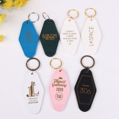 China Shop Custom Blank Plastic Retro Vintage Hotel Room Keychain Luggage Tag Retro Motel Number Plate for sale