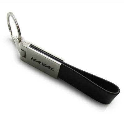 China Leather Simple Fashion Metal Key Chain Universal Multifunctional Car Logo Leather Key Ring Custom Logo for sale