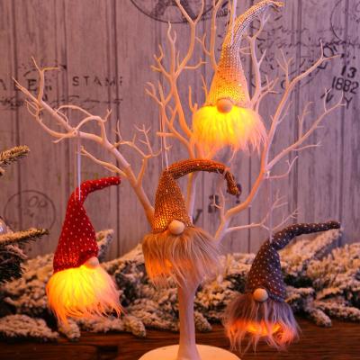 China High Quality Fabric Plush Swedish Handmade Christmas Gnomes Hanging Ornaments with Light for Christmas Tree Decoration for sale