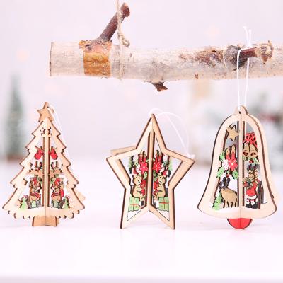 China High Quality Fabric Christmas Decorations DIY 3D Star Bell Tree Styles Wooden Hanging Ornaments For Christmas Tree Decor for sale