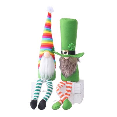 China Swedish Leprechaun St. Patrick's Day Nisse Rainbow Hat Dangle Leg Scandinavian Tomte Plush Gnome Doll Irish Sitting Party Decor for sale