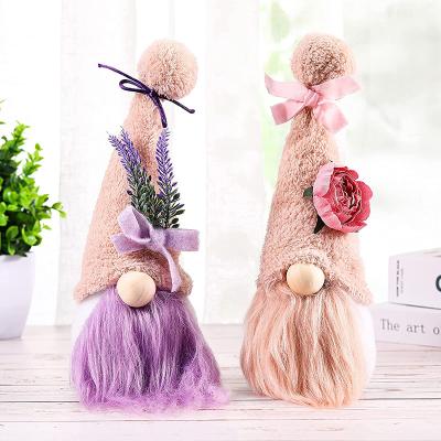 China Beautiful Festival Decoration Elf Pink Rose Purple Lavender Decorative Plush Swedish Gnome for Kitchen Tray Rustic Shelf Decor Tiered Table for sale