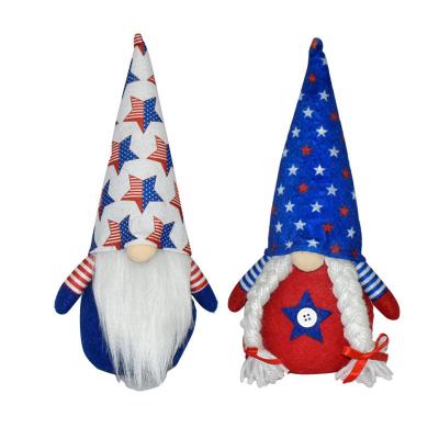 China Handmade Fabric High Quality Independence Day Blue Star Stripe Red Elf Style Felt Fabric Plush Gnome For Home Decorations for sale