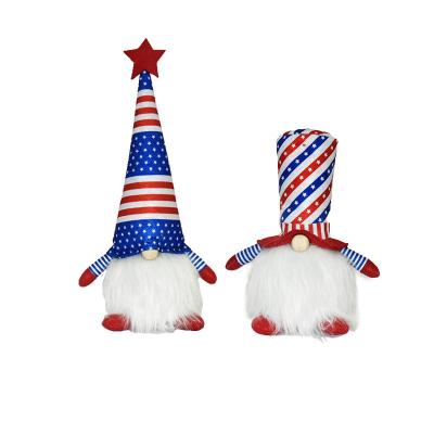 China Durable Handmade Swedish Tomte America Theme Plush Gnome Toys with LED Light Holiday Independence Day Decoration for sale