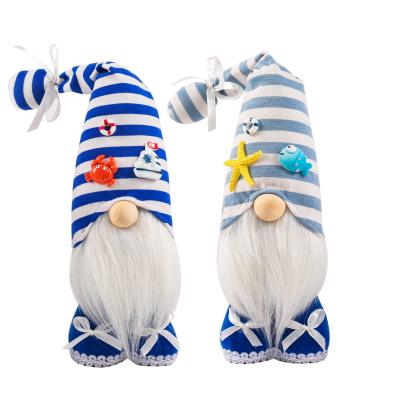 China Hot Sale Eco-Friendly Style Summer Hawaiian Gnome Plush Toy With Ocean Blue White Striped Hat For Beach Theme Party Ornament for sale