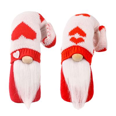 China Valentine's Day Handmade Warm Gift Red Knitted Dwarf Faceless Ornament Home Decoration Heart Hat Gnome Doll Table Top Plush Stuffed for sale