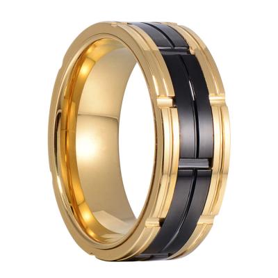 China Trendy Classic Design Gold And Black Rings For Men Jewelry Tungsten Ring Wedding Rings for sale