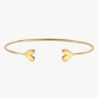 China TRENDY 14K Gold Plated Heart Charm Cuff Bracelet Women Charm Bracelet for sale