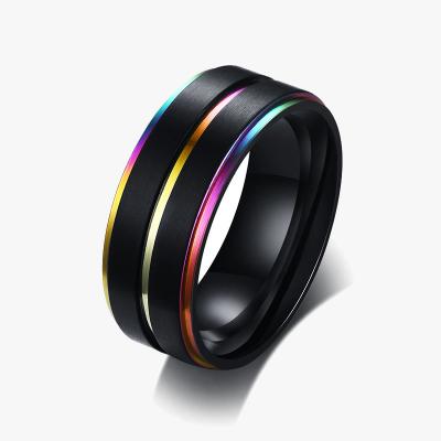 China FASHIONABLE Men's Stainless Steel Ring Black Rainbow Color Plated Factory Price Nude Direct Sales for sale