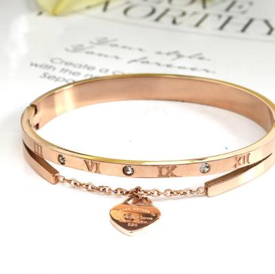 China Luxury Newest Design Stainless Steel OEM/ODM Stainless Steel Rose Gold Rome Numeral Bangles Bracelets For Women for sale