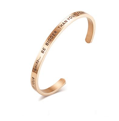 China Stainless Steel Gold Plated Charm To Engrave Stainless Steel Open Bangle for sale