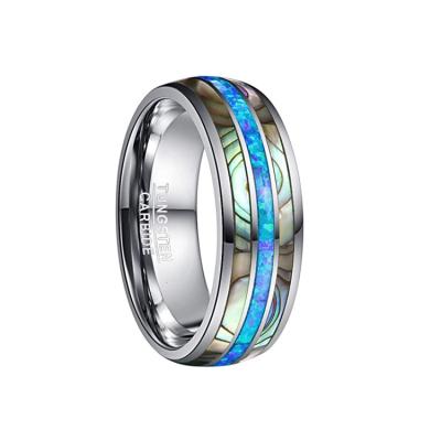 China FASHIONABLE Men's 8mm Tungsten Carbide Ring Genuine Blue/Green Opal and Abalone Shell Wedding Engagement Ring for sale