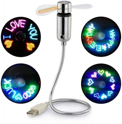 China Neck: metal; Blade: factory direct PVC plastic flexible fan USB LED programmable fan RGB message logo for PC computer laptop OEM customized with stock led light for sale