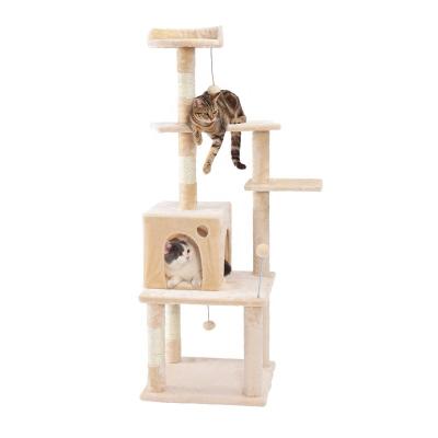 China Sustainable Modern Cat Tree Cat Climb Tower With Sisal Lining Spacious Post Housing Comfortable Top Perch for sale