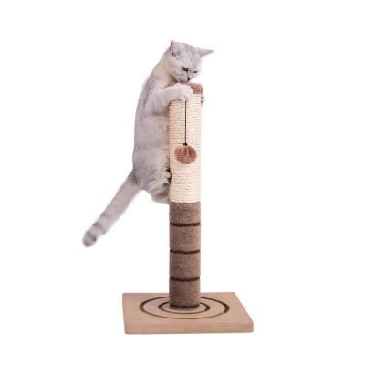 China Stocked Drop Shipping Small Cat Scratching Post Cat Tree Scratcher with Cat Interactive Toy Dangling Ball for sale