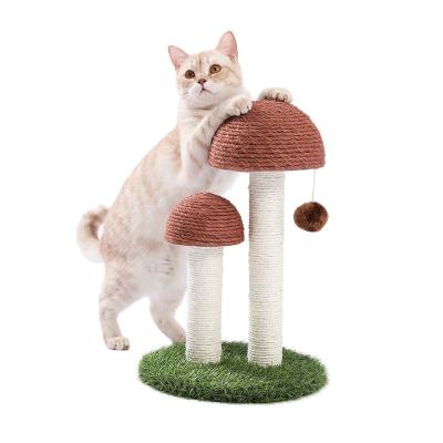 China Stocked Drop Shipping Mushroom Cat Tree Scratcher Small Cat Scratching Post With Dangling Ball for sale