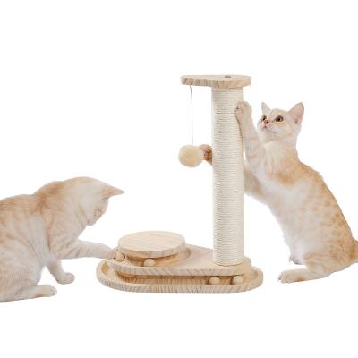 China Viable Wooden Cat Tracks Interactive Track Ball Cat Scratching Post Toy Cat Scratching Turntable for sale