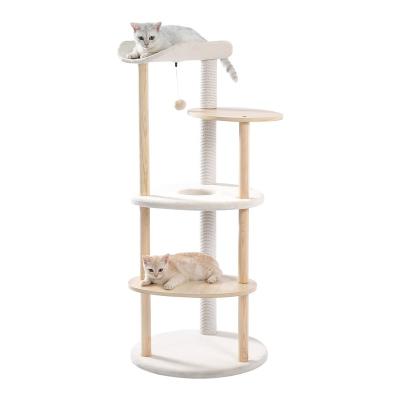 China Cat Tree Luxury Modern Cat Tower Stocked Wooden Cat Activity Center with Scratching Posts for sale