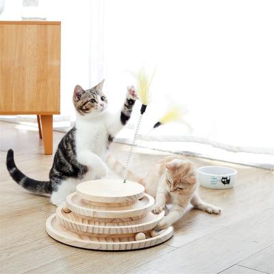 China 3 Viable Wooden Balls Cat Feather Toy Beige From Cat Turntable Interactive Cat Toy Levels for sale