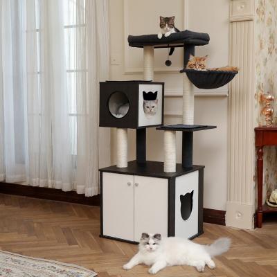 China Modern Free Shipping Stocked USA Cat Tree Scratcher Large Cat Tower with Cat Washroom Litter Box House for sale