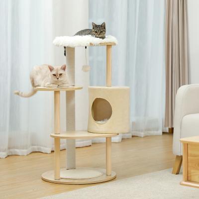 China Free Shipping Stocked US Warehouse Modern Cat Tree Wood Cat Tower Sisal Liner Mail Cat Condo for sale