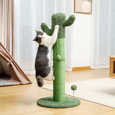 China Stocked Cactus Cat Tree Cat Scratching Post with Dangling Ball Green for sale