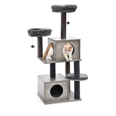 China Easy viable to install Cat Climbing Furniture Wooden Premium quality 56 inch tall Cat Tree House with 2 balls for sale