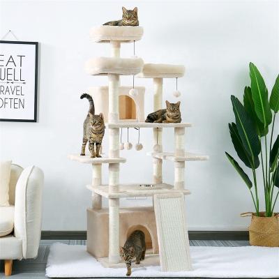 China Canada Warehouse Stocked Cat Tree Modern Cat Scratching Tree With Feeding Bowl Beige for sale