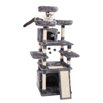 China Warehouse Stocked Canada Luxury Large Cat Scratching Tree With 2 Slots Feeding Bowl Gray for sale