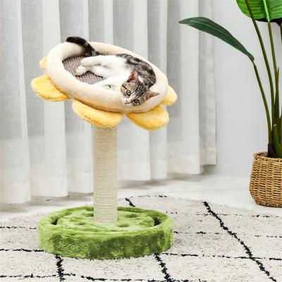 China Canada Warehouse Sale Stocked Hot Sunflower Form Cat Tree Scratcher For Resting Yellow for sale