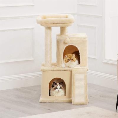 China Stocked Canada Warehouse Cat Tower Tree With Scratching Small Post Dwellings Staircase Beige for sale