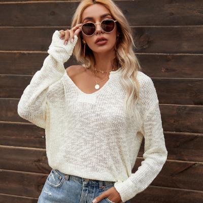 China Autumn V-Neck Sweater Anti-wrinkle Low Cut Casual Knitted Loose Ladies' Sexy Sweater Sweater for sale