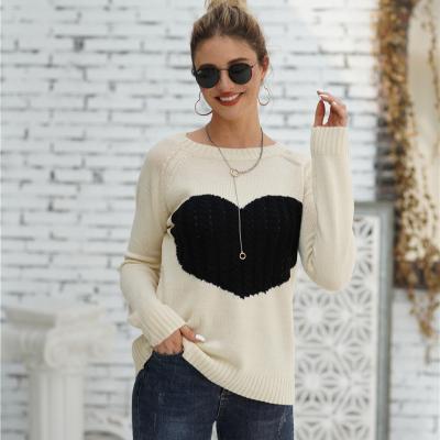 China Loose Pullover Women's Anti-wrinkle Valentine's Day Crew Neck Heart Jacquard Sweater for sale