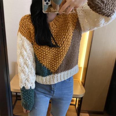 China 2021 New Autumn Anti-wrinkle Slouchy Top Sweater Loose Casual Thickened Short Stick Needle Knitted Sweater for sale